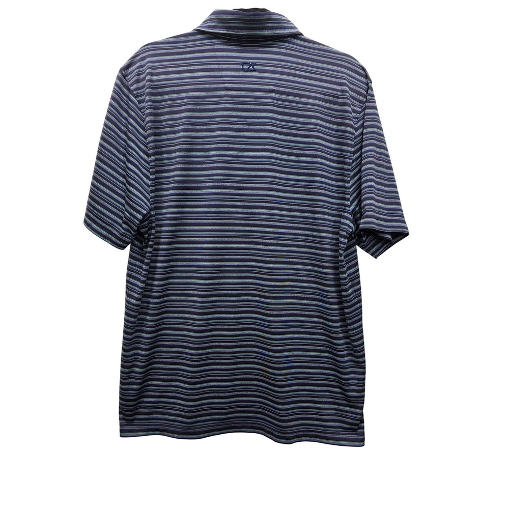 Cutter & Buck Mens Large CB DryTec Striped Golf Polo Shirt Blue Purple Lion Logo - Picture 2 of 6